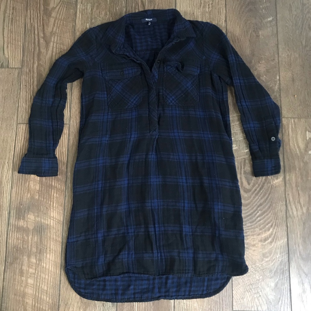 Madewell Blue And Black Plaid Tunic Dress